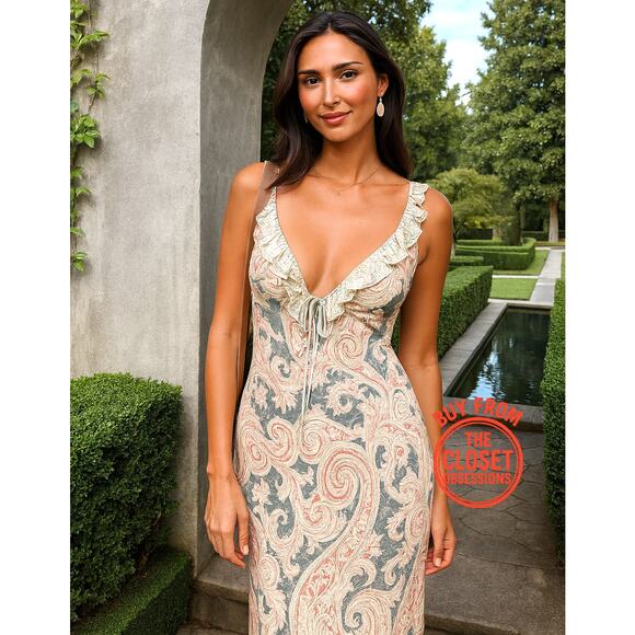 ZARA Printed Ruffle Trim Maxi Dress NWT Blogger Fave Size S - Picture 1 of 16